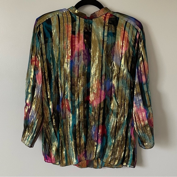 Saks Fifth Avenue Tops - Saks 5th Avenue vintage silk metallic sheer gold blouse shoulder pads sz 4